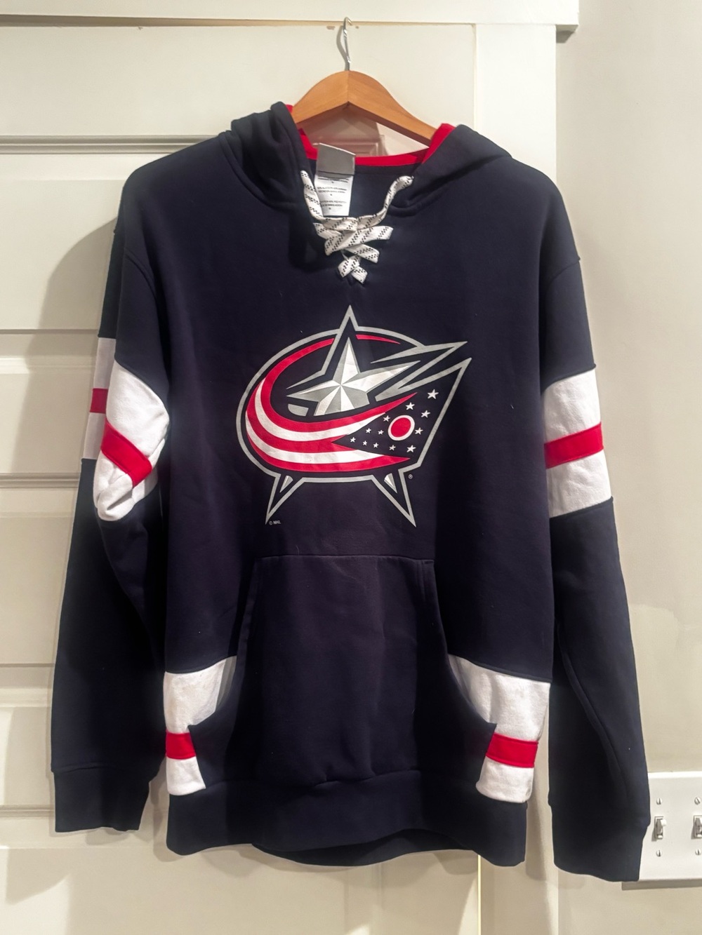 Navy and Red Hooded Pullover Sweatshirt